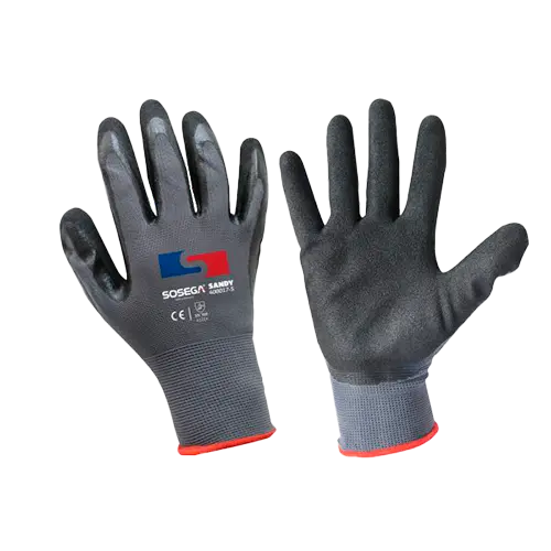 Guante Sandy Glove 13g Grey Nylon, Black Nitrile Coated, Sandy Finish M