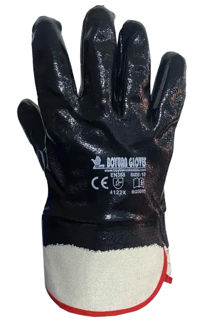 Guante Lona Con Triple Cubrimiento En Nitrilo Liso Puño Abierto Negro