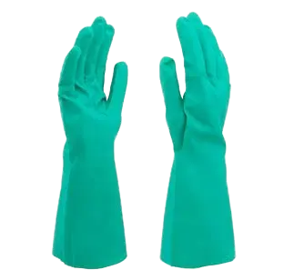 Guantes 100% Nitrilo 18 Pulgadas Calibre 22 Color Verde Y Puño Recto. Talla 9