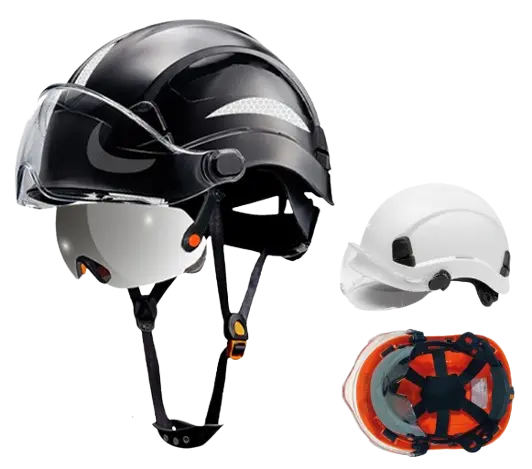 Casco De Seguridad Tipo II Clase E Dielectrico Fabricados En ABS Con Dos Visores Claro y Oscuro Blanco
